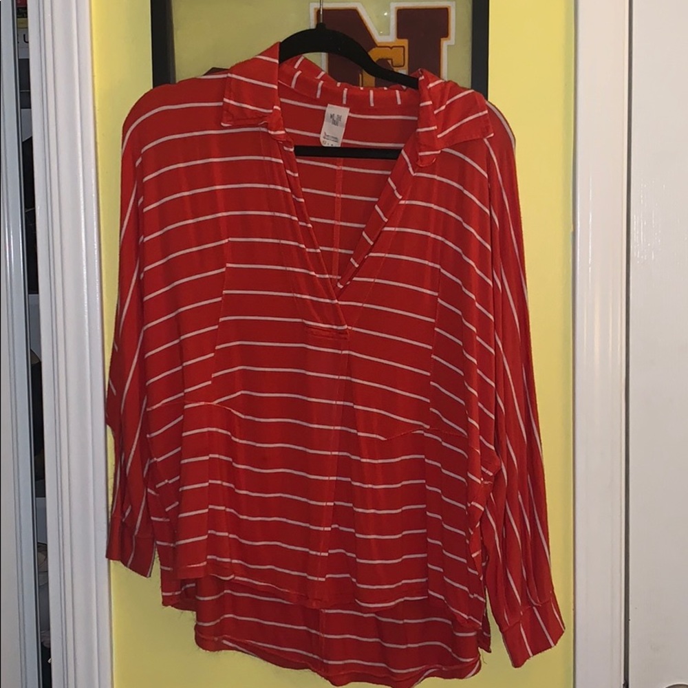 Free people red and white collar top